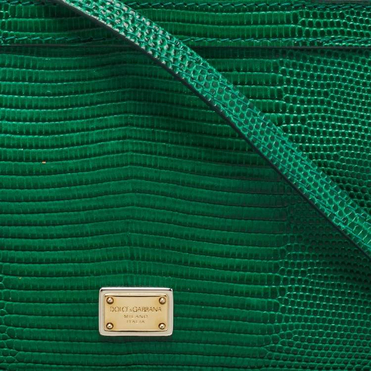 Pre Owned Dolce and Gabbana Green Lizard Embossed Leather Small Miss Sicily Top Handle Bag