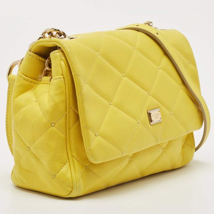 Pre Owned Dolce & Gabbana Yellow Quilted Leather Miss Kate Shoulder Bag