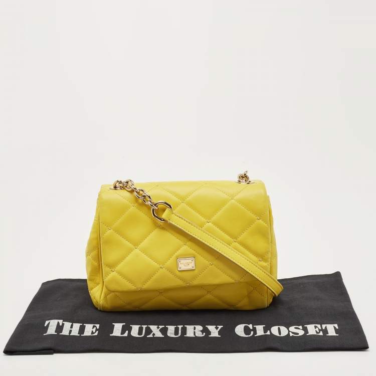 Pre Owned Dolce & Gabbana Yellow Quilted Leather Miss Kate Shoulder Bag