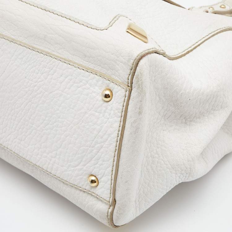 Pre Owned Dolce & Gabbana White Leather Zip Tote