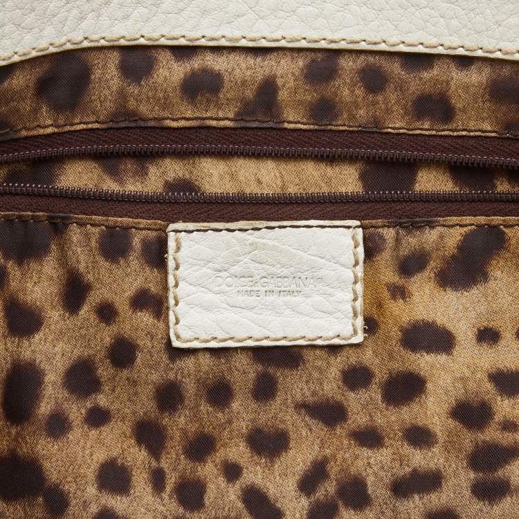 Pre Owned Dolce & Gabbana White Leather Zip Tote