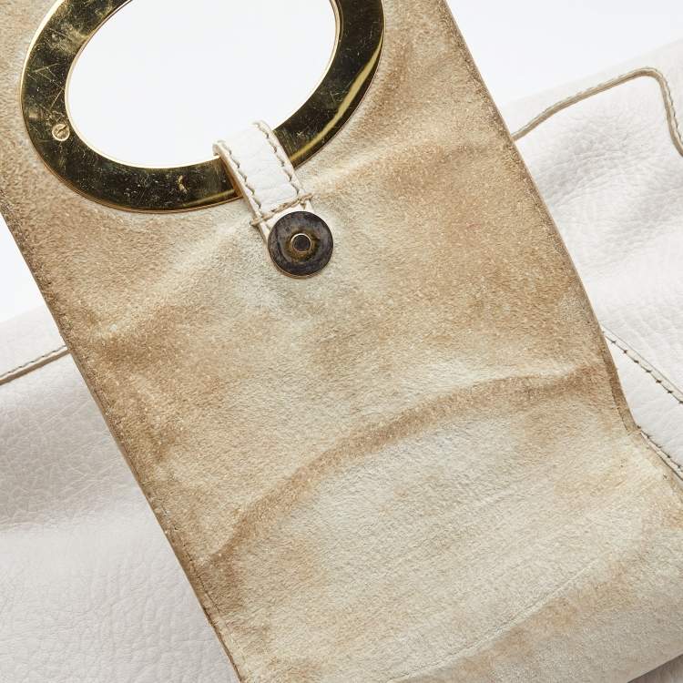Pre Owned Dolce & Gabbana White Leather Zip Tote