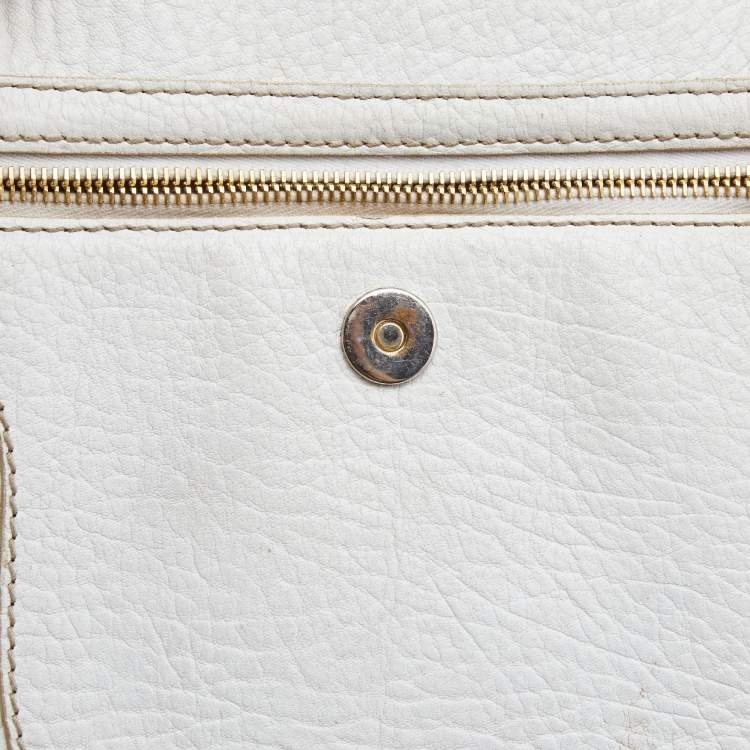 Pre Owned Dolce & Gabbana White Leather Zip Tote