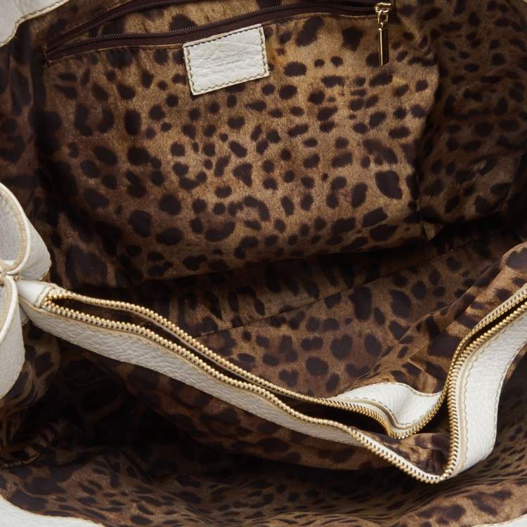 Pre Owned Dolce & Gabbana White Leather Zip Tote
