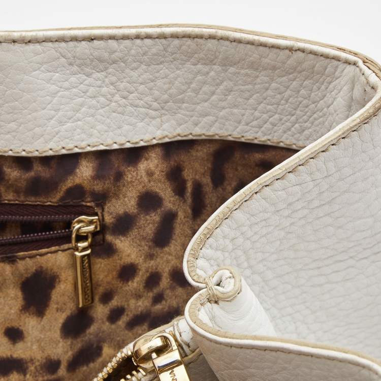 Pre Owned Dolce & Gabbana White Leather Zip Tote