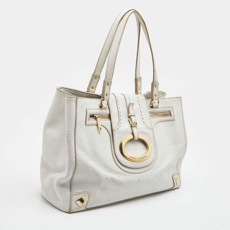 Pre Owned Dolce & Gabbana White Leather Zip Tote