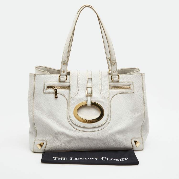 Pre Owned Dolce & Gabbana White Leather Zip Tote