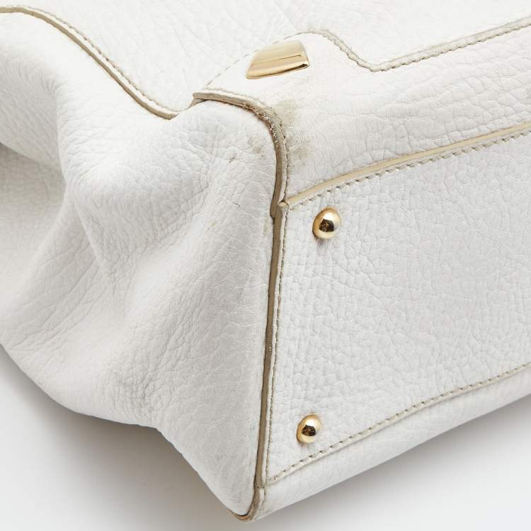 Pre Owned Dolce & Gabbana White Leather Zip Tote