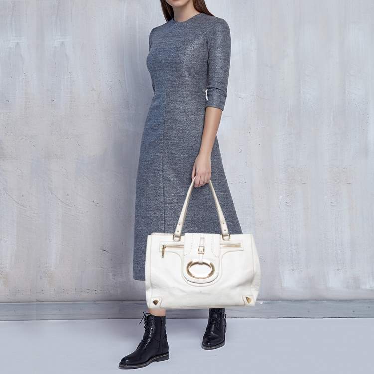 Pre Owned Dolce & Gabbana White Leather Zip Tote