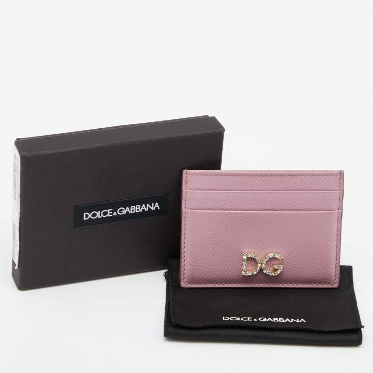 Pre Owned Dolce & Gabbana Pink Leather Crystal DG Card Holder