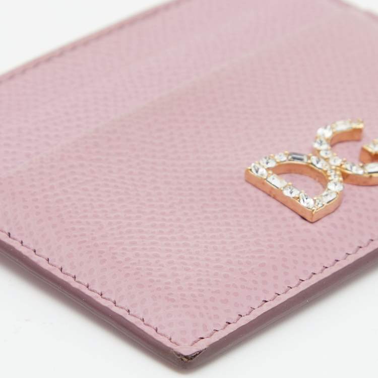 Pre Owned Dolce & Gabbana Pink Leather Crystal DG Card Holder