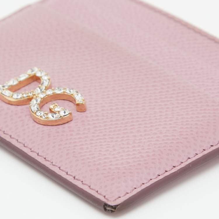 Pre Owned Dolce & Gabbana Pink Leather Crystal DG Card Holder