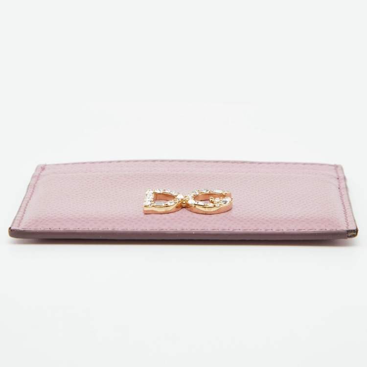 Pre Owned Dolce & Gabbana Pink Leather Crystal DG Card Holder