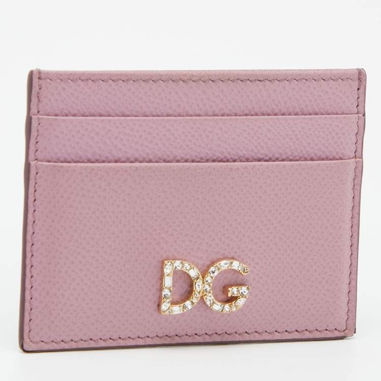 Pre Owned Dolce & Gabbana Pink Leather Crystal DG Card Holder