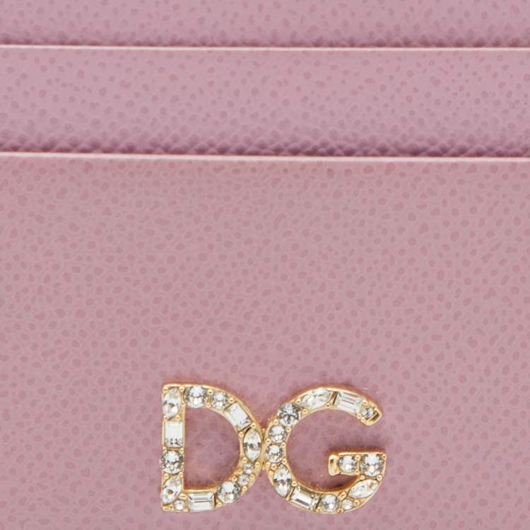 Pre Owned Dolce & Gabbana Pink Leather Crystal DG Card Holder