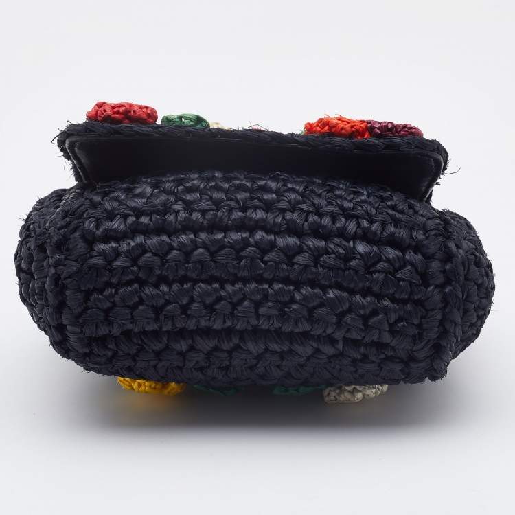 Pre Owned Dolce & Gabbana Black Crochet Raffia Flap Crossbody Bag