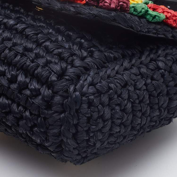 Pre Owned Dolce & Gabbana Black Crochet Raffia Flap Crossbody Bag
