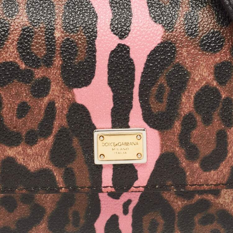 Pre Owned Dolce & Gabbana Black/Brown Leopard Print Coated Canvas Small Sicily Top Handle Bag