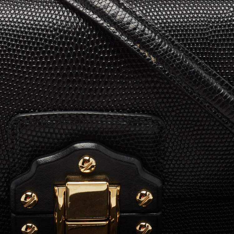 Pre Owned Dolce & Gabbana Black Lizard Embossed Leather Lucia Top Handle Bag