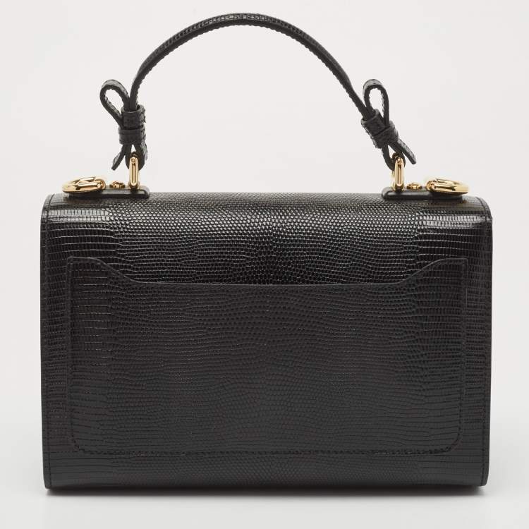 Pre Owned Dolce & Gabbana Black Lizard Embossed Leather Lucia Top Handle Bag