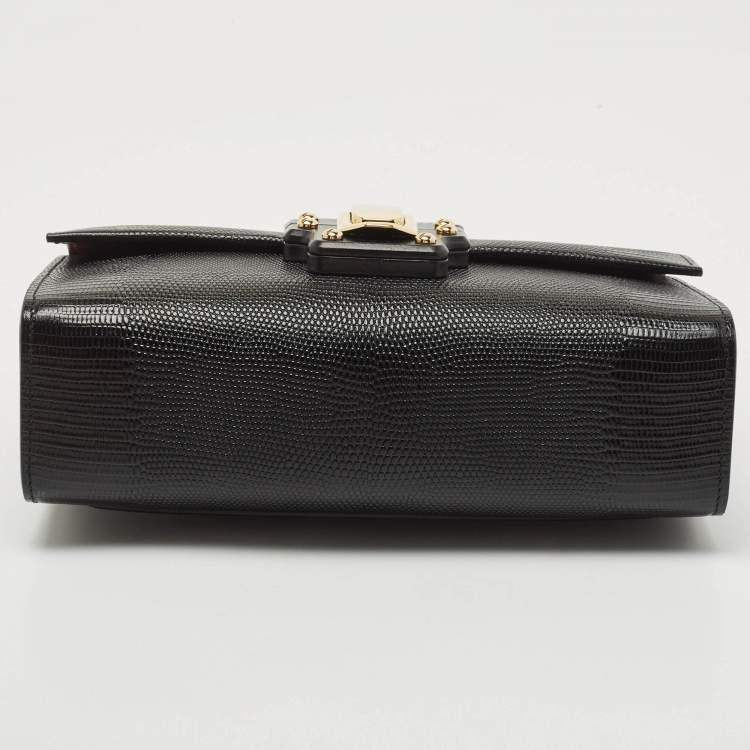 Pre Owned Dolce & Gabbana Black Lizard Embossed Leather Lucia Top Handle Bag