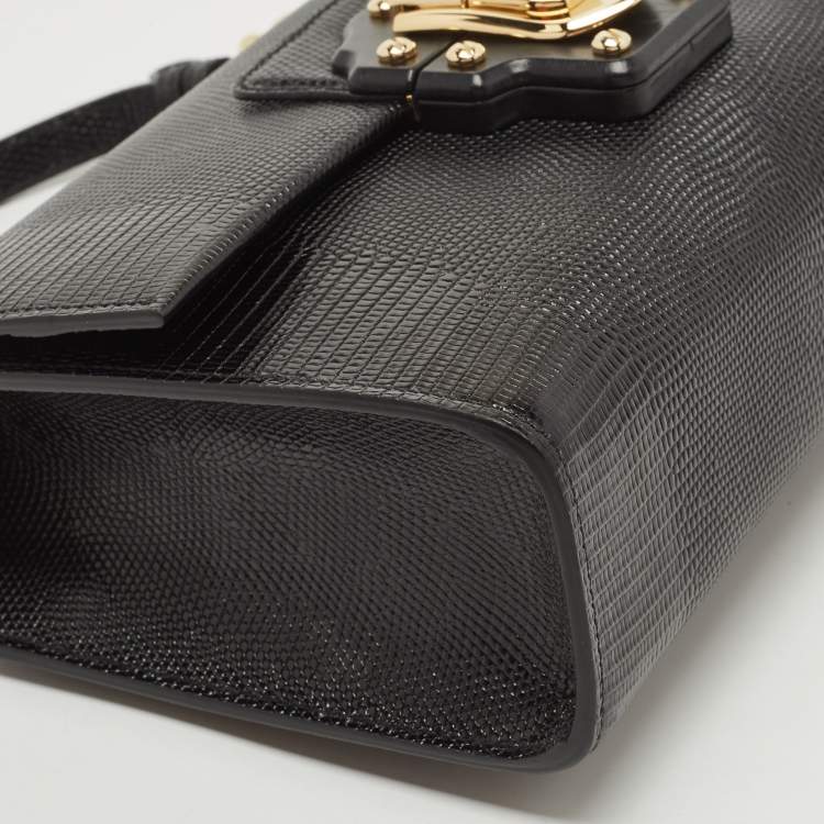 Pre Owned Dolce & Gabbana Black Lizard Embossed Leather Lucia Top Handle Bag