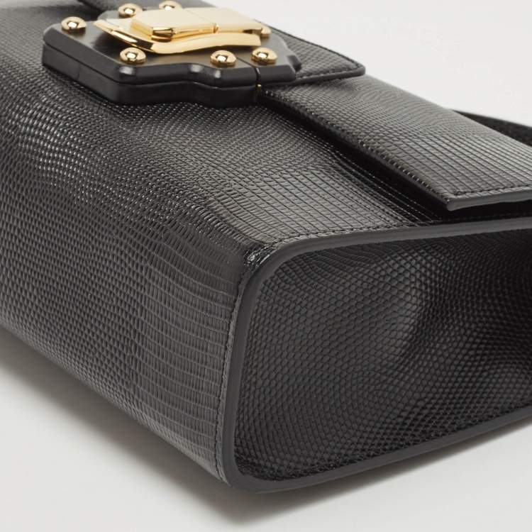 Pre Owned Dolce & Gabbana Black Lizard Embossed Leather Lucia Top Handle Bag