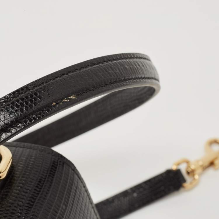 Pre Owned Dolce & Gabbana Black Lizard Embossed Leather Lucia Top Handle Bag