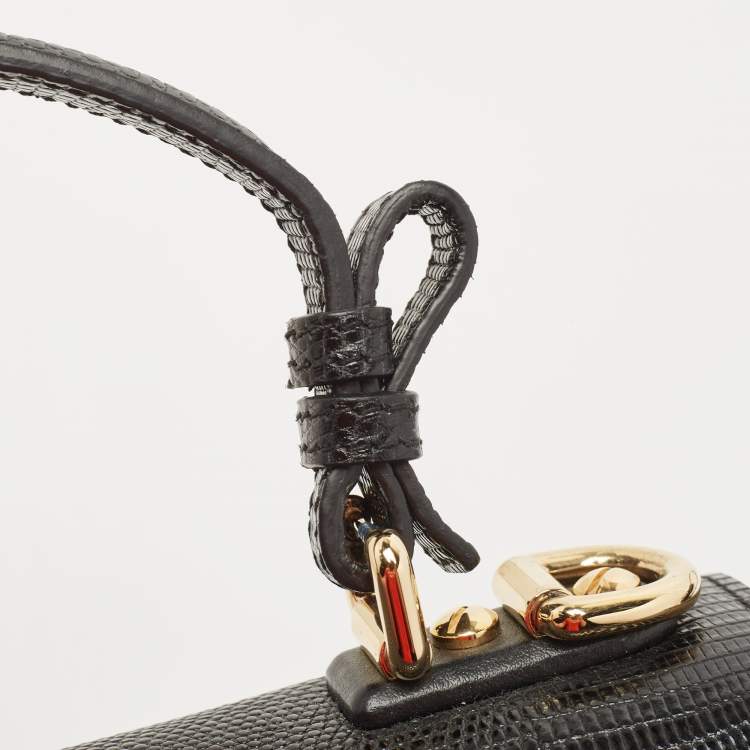 Pre Owned Dolce & Gabbana Black Lizard Embossed Leather Lucia Top Handle Bag