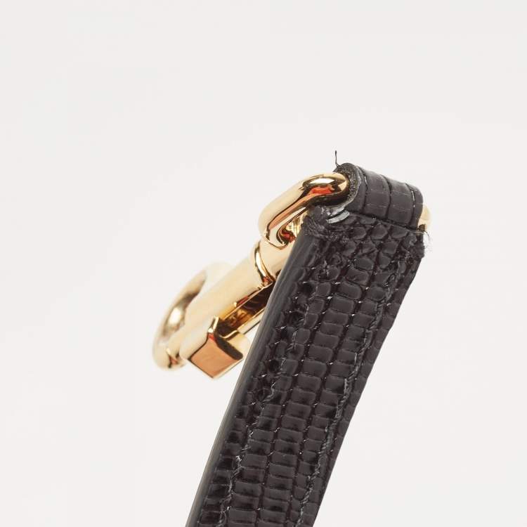 Pre Owned Dolce & Gabbana Black Lizard Embossed Leather Lucia Top Handle Bag