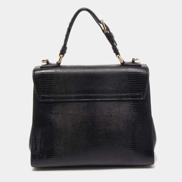 Pre Owned Dolce & Gabbana Black Lizard Embossed Leather Medium Miss Monica Top Handle Bag