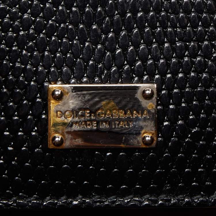 Pre Owned Dolce & Gabbana Black Lizard Embossed Leather Medium Miss Monica Top Handle Bag