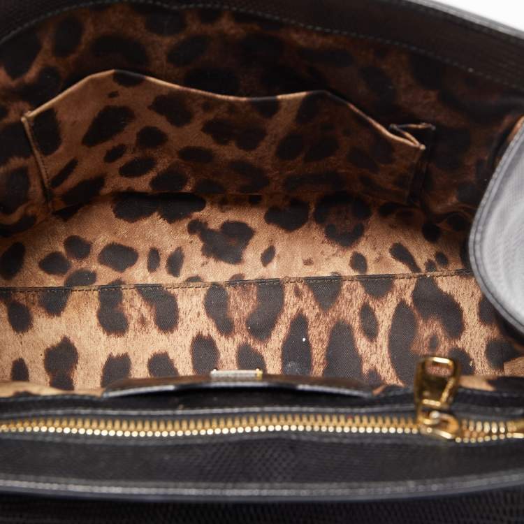 Pre Owned Dolce & Gabbana Black Lizard Embossed Leather Medium Miss Monica Top Handle Bag
