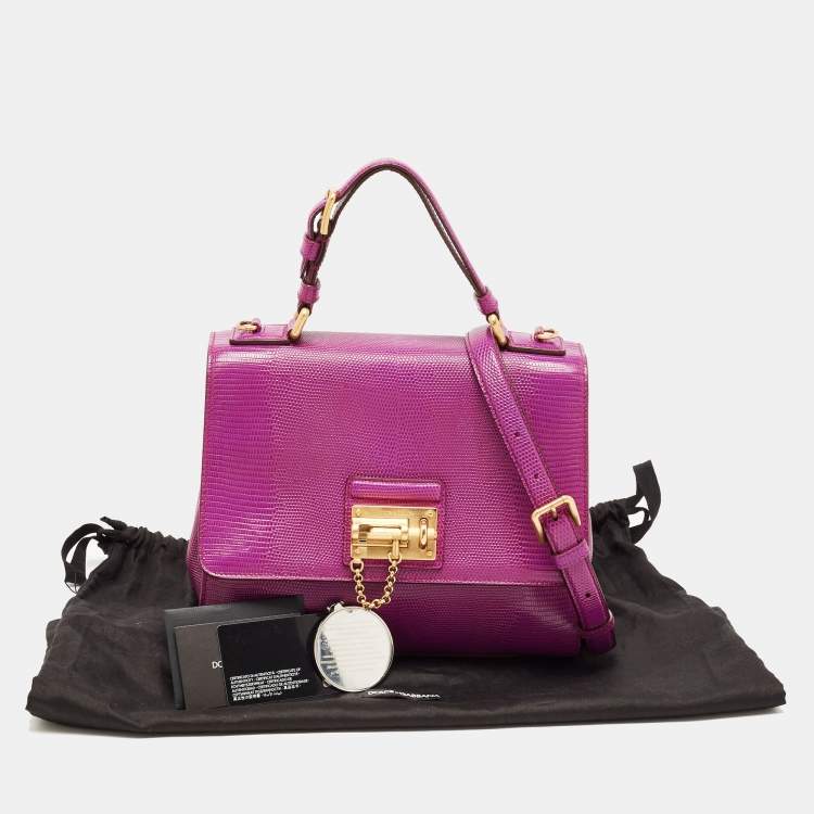 Pre Owned Dolce & Gabbana Fuchsia Lizard Embossed Leather Medium Miss Monica Top Handle Bag