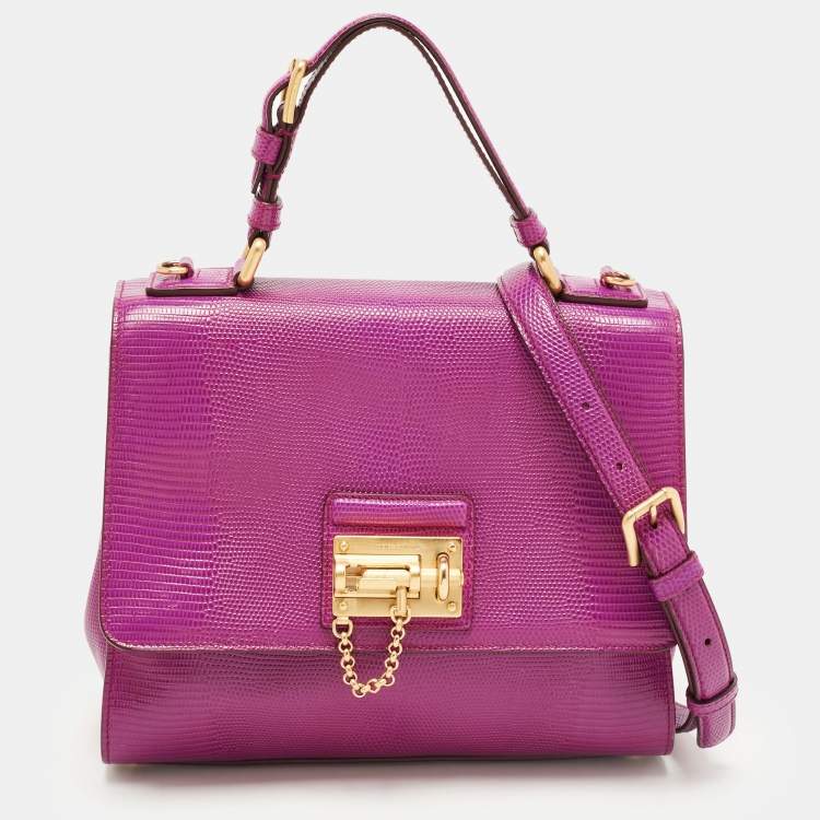 Pre Owned Dolce & Gabbana Fuchsia Lizard Embossed Leather Medium Miss Monica Top Handle Bag