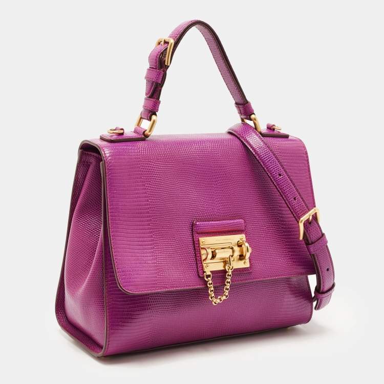 Pre Owned Dolce & Gabbana Fuchsia Lizard Embossed Leather Medium Miss Monica Top Handle Bag
