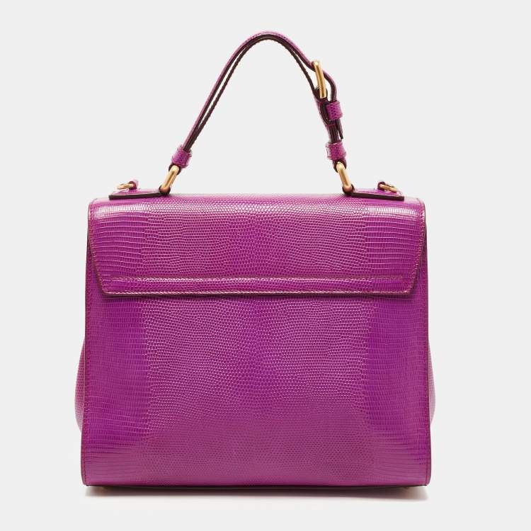 Pre Owned Dolce & Gabbana Fuchsia Lizard Embossed Leather Medium Miss Monica Top Handle Bag