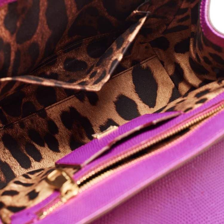 Pre Owned Dolce & Gabbana Fuchsia Lizard Embossed Leather Medium Miss Monica Top Handle Bag