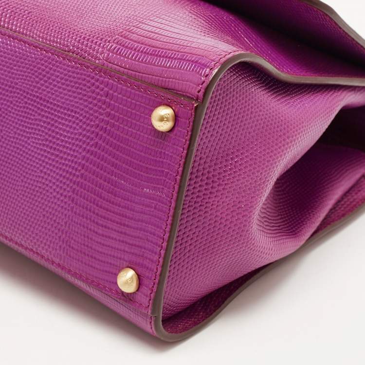 Pre Owned Dolce & Gabbana Fuchsia Lizard Embossed Leather Medium Miss Monica Top Handle Bag