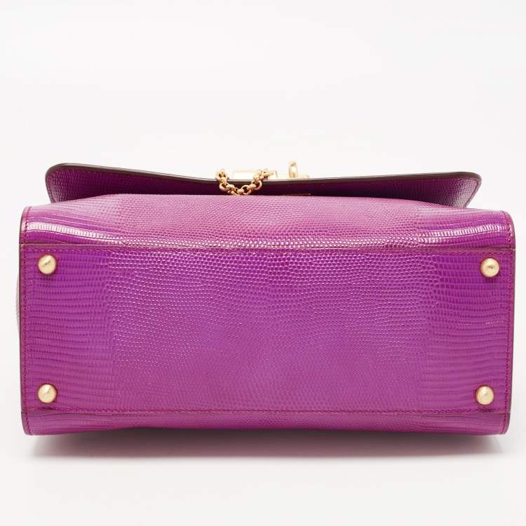 Pre Owned Dolce & Gabbana Fuchsia Lizard Embossed Leather Medium Miss Monica Top Handle Bag