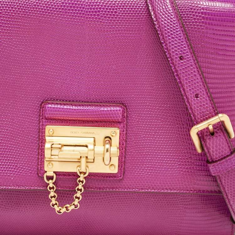 Pre Owned Dolce & Gabbana Fuchsia Lizard Embossed Leather Medium Miss Monica Top Handle Bag