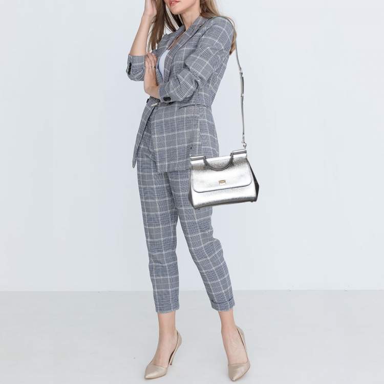 Pre Owned Dolce & Gabbana Silver Leather Medium Miss Sicily Top Handle Bag