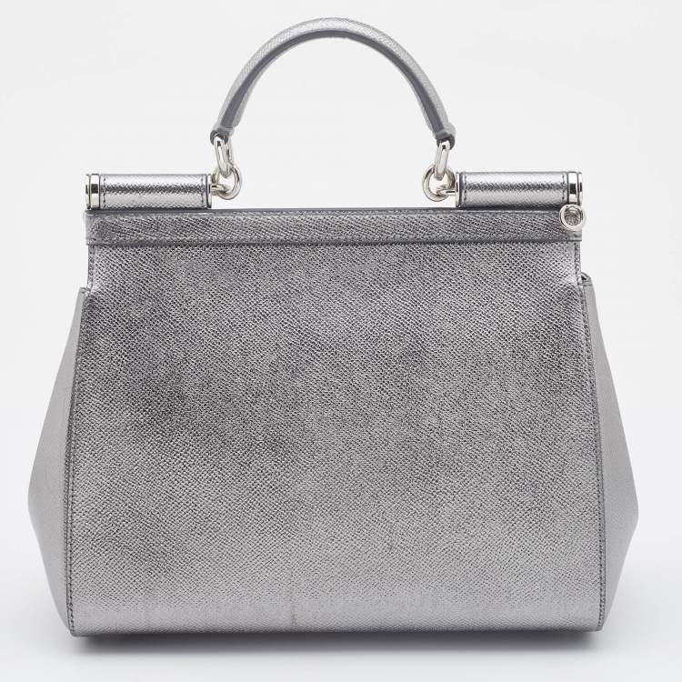 Pre Owned Dolce & Gabbana Silver Leather Medium Miss Sicily Top Handle Bag