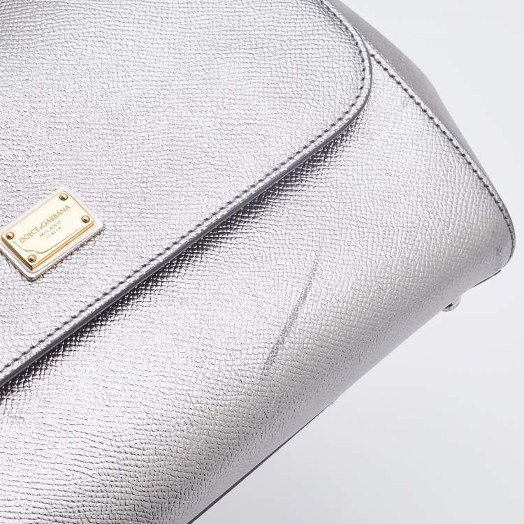 Pre Owned Dolce & Gabbana Silver Leather Medium Miss Sicily Top Handle Bag