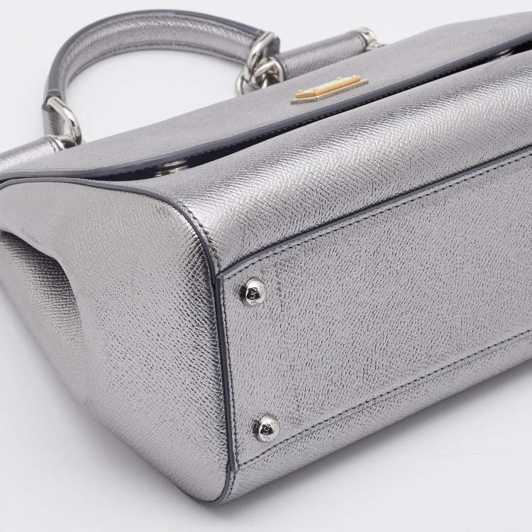 Pre Owned Dolce & Gabbana Silver Leather Medium Miss Sicily Top Handle Bag