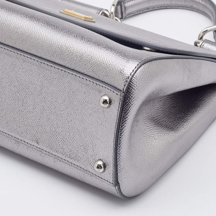 Pre Owned Dolce & Gabbana Silver Leather Medium Miss Sicily Top Handle Bag