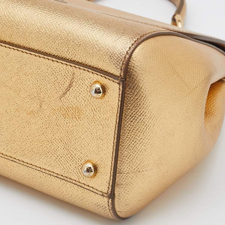 Pre Owned Dolce & Gabbana Gold Leather Medium Miss Sicily Top Handle Bag