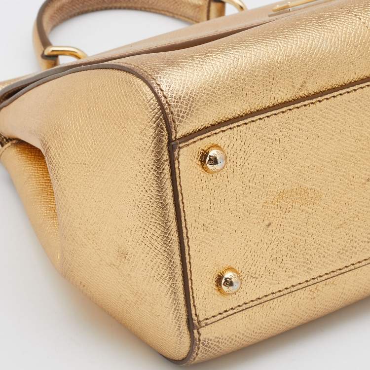 Pre Owned Dolce & Gabbana Gold Leather Medium Miss Sicily Top Handle Bag