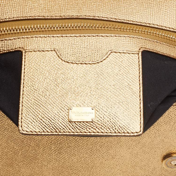 Pre Owned Dolce & Gabbana Gold Leather Medium Miss Sicily Top Handle Bag