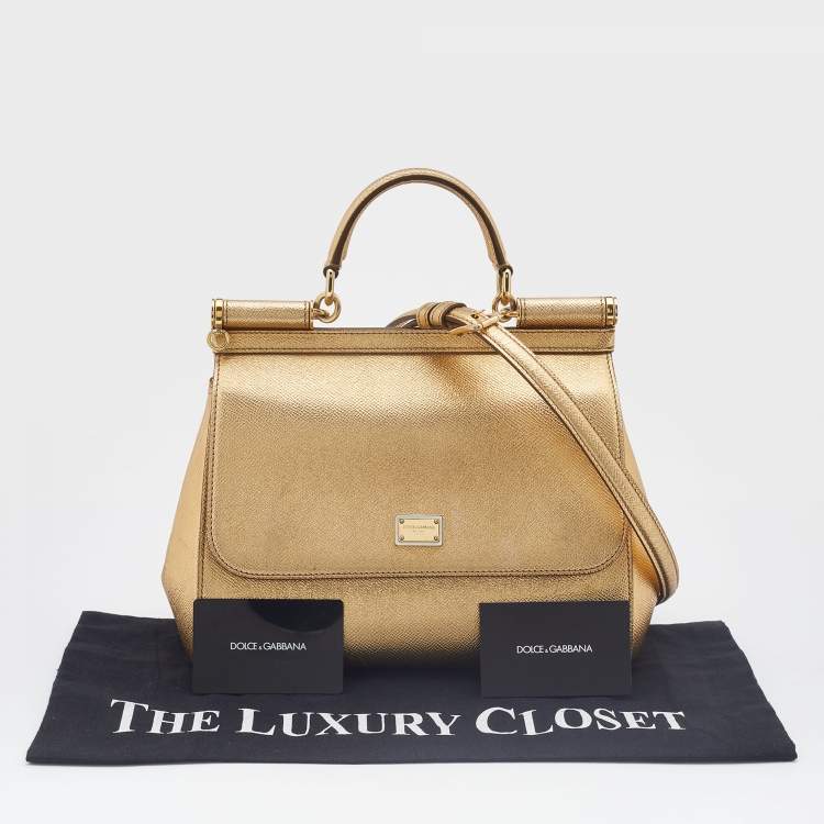 Pre Owned Dolce & Gabbana Gold Leather Medium Miss Sicily Top Handle Bag